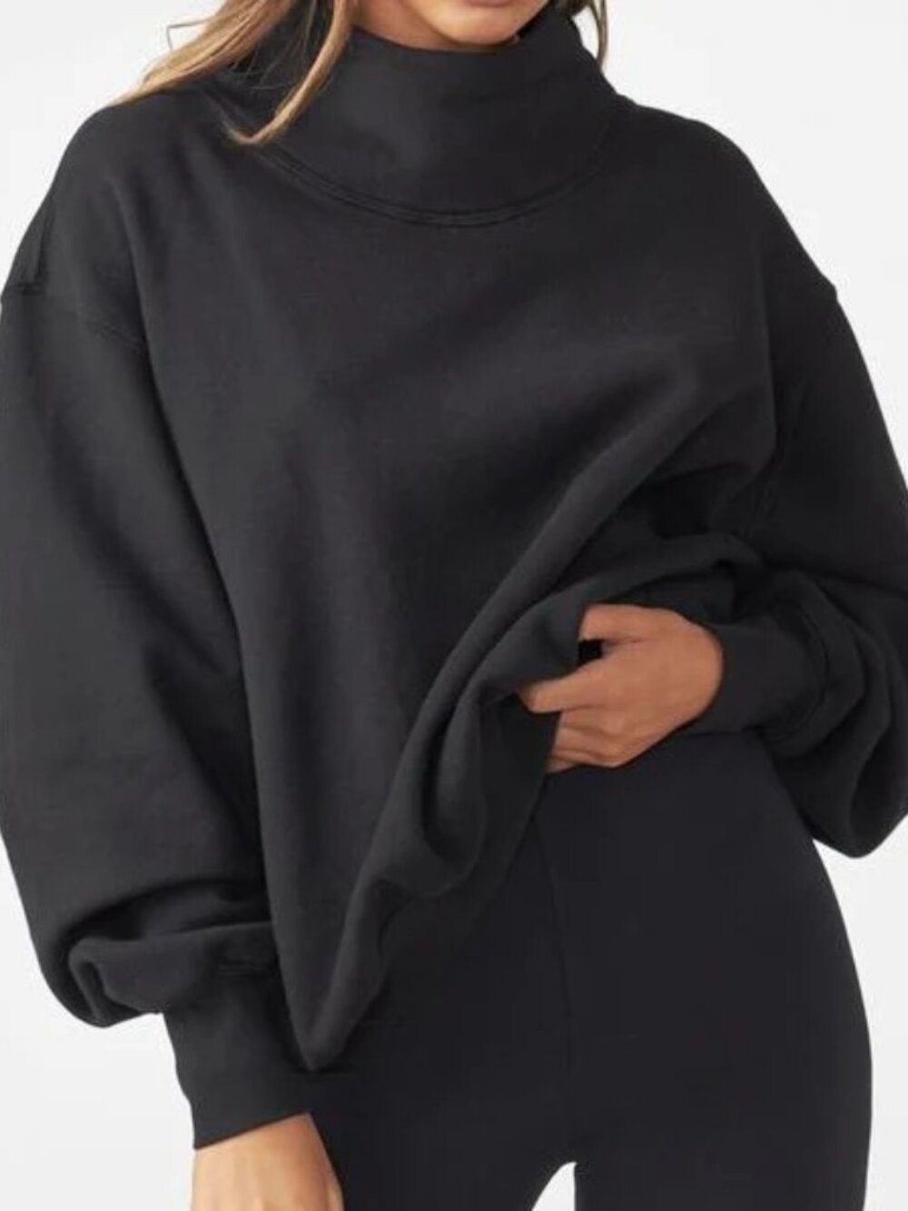 Joah Brown Oversized 100% Terry Cotton Pullover Sweatshirt in Black